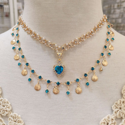 Blue Heart Shell Double Layered Necklace
