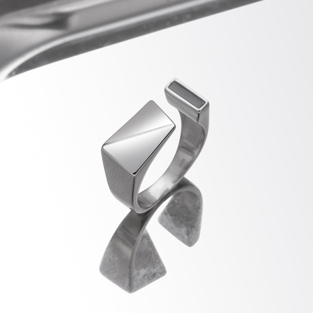 Sterling Silver Geometric Square Adjustable Ring