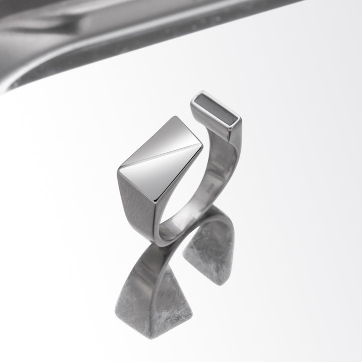 Sterling Silver Geometric Square Adjustable Ring