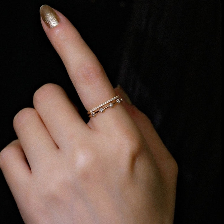 Dainty Floral Stackable Ring — Tiny Zircon Band | Gold / Silver | S925 Sterling Silver