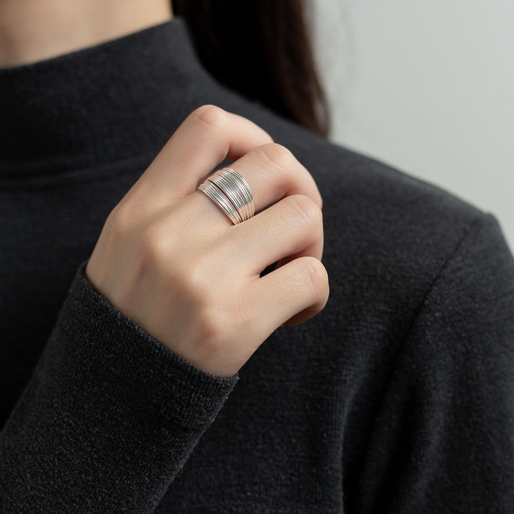 Multi-Layered Line Sterling Silver Ring