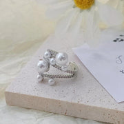 Twisted full diamond pearl ring