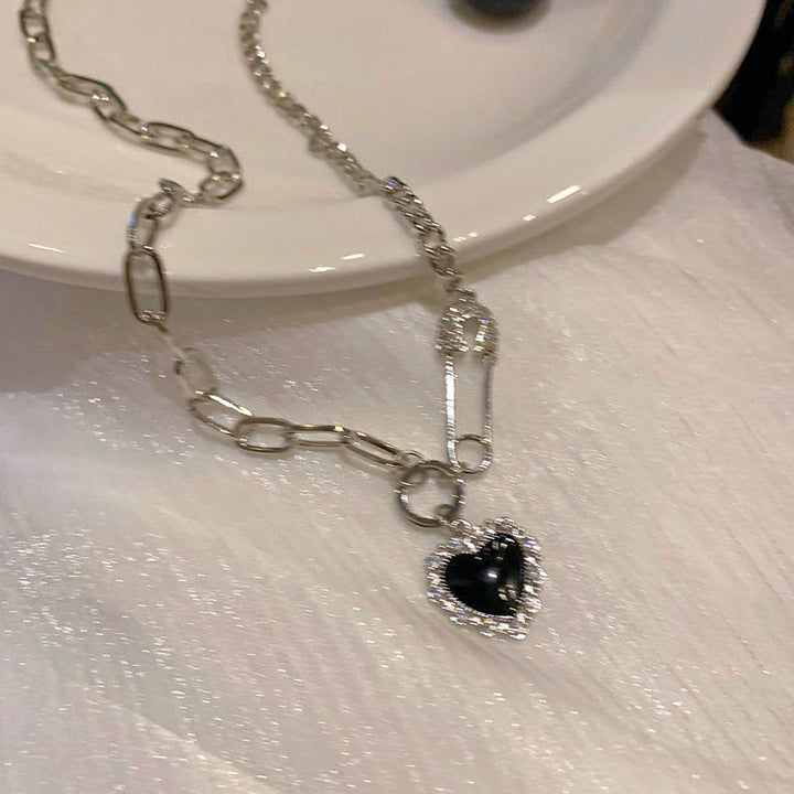 Starry Black Diamond Heart Necklace