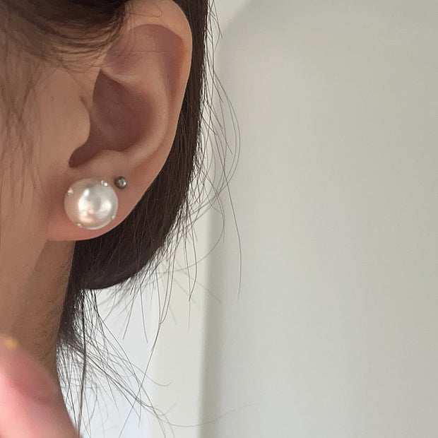 Zirconia Pearl Double Stud Earrings