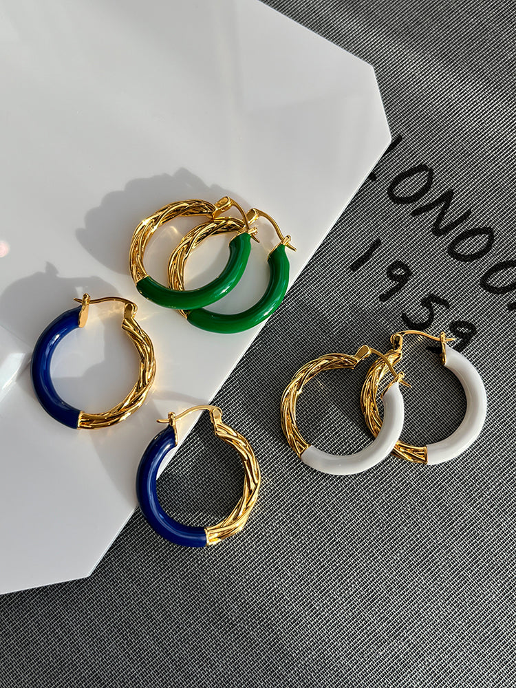 Enamel Metal Hoop Earrings