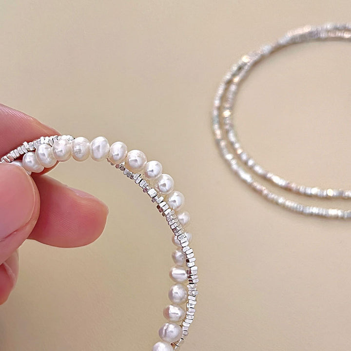 Sterling Silver Geometric Pearl Bracelet