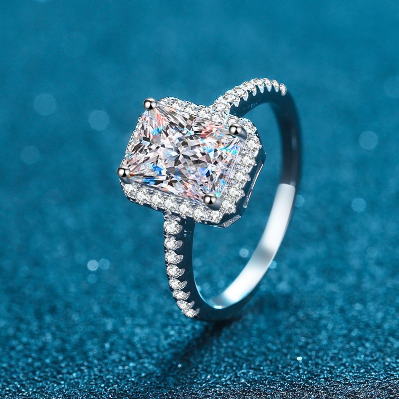 Emerald & Radiant Halo Moissanite Engagement Ring