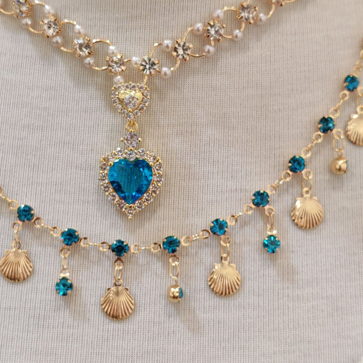 Blue Heart Shell Double Layered Necklace