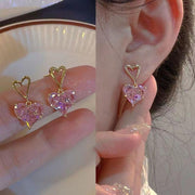 Double Layered Pink Heart Earrings