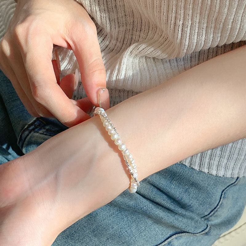 Sterling Silver Geometric Pearl Bracelet