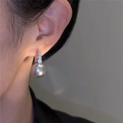 Rhinestone Light Grey Pearl Earrings