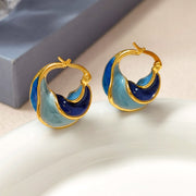 Blue Drip Oil Spiral Earrings