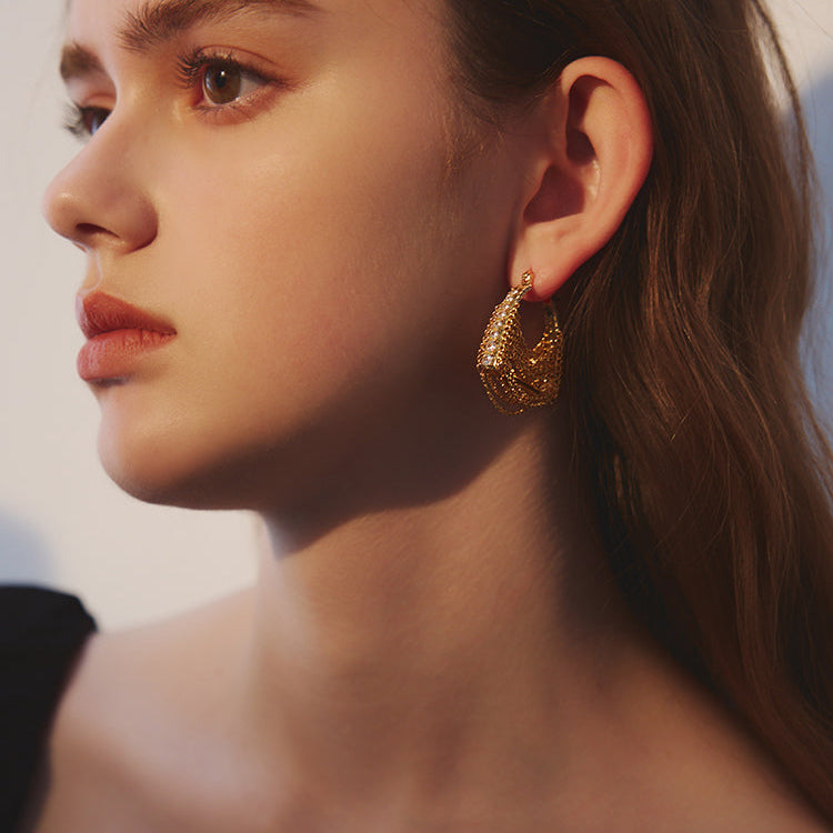 Zirconia Bag Chain Tassel Hoop Earring