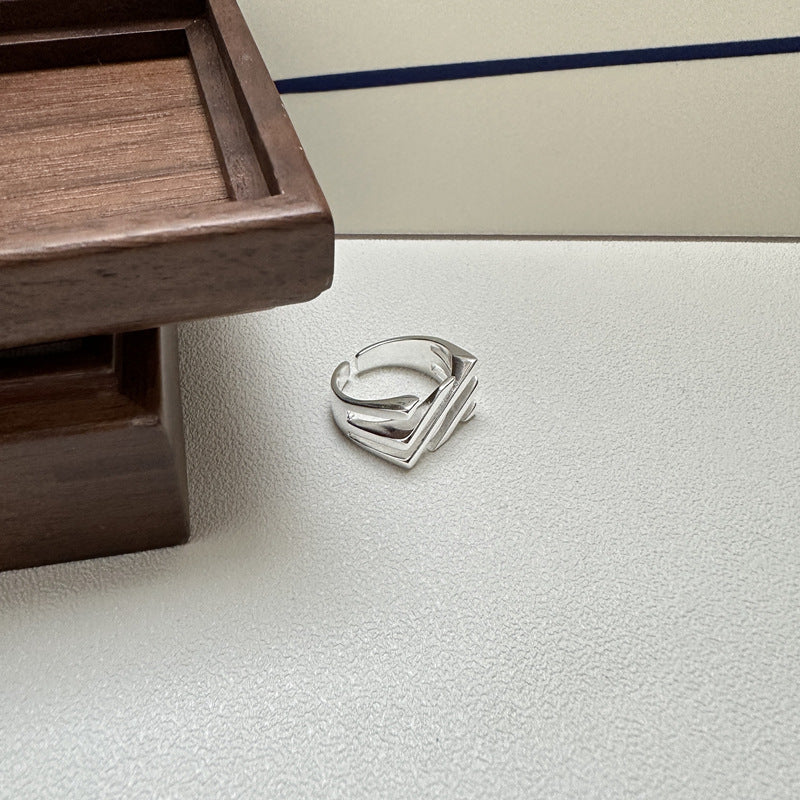 Sterling Silver Layered Twill Adjustable Ring