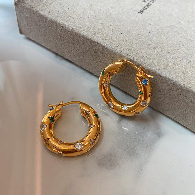 Vintage Colored Diamond Hoop Earrings