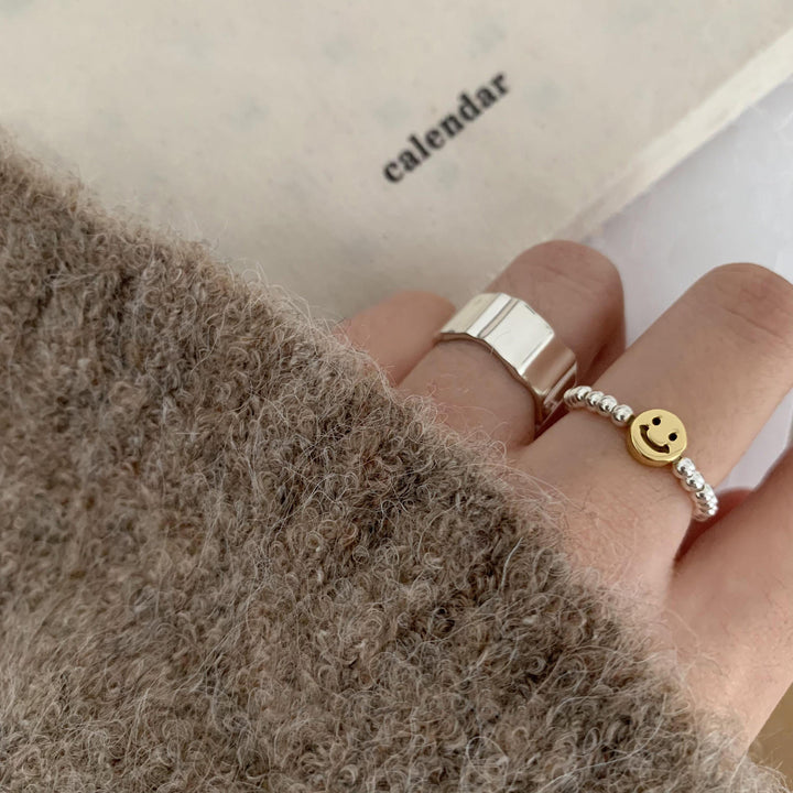Smile Sterling Silver Beaded Adjustable Ring