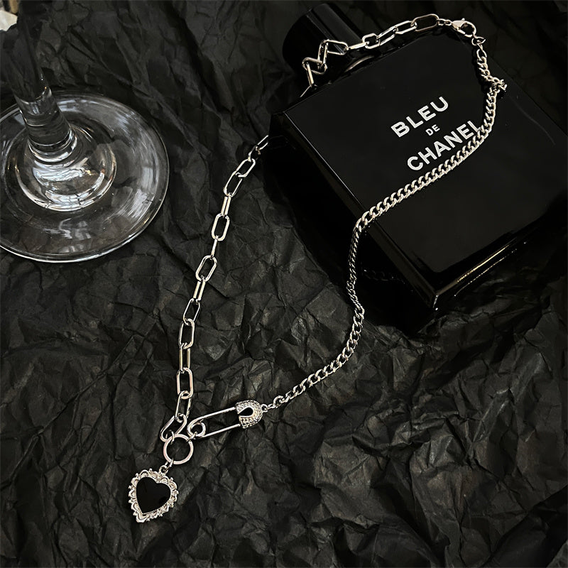 Starry Black Diamond Heart Necklace