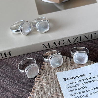 S925 Sterling Silver Square White Crystal Ring