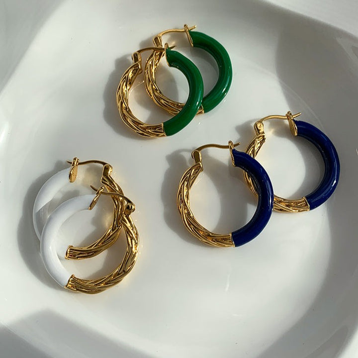 Enamel Metal Hoop Earrings