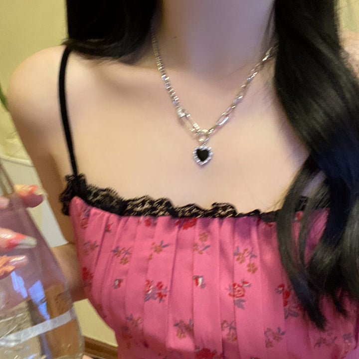 Starry Black Diamond Heart Necklace
