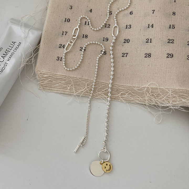 S925 Sterling Silver Round Smiley Necklace