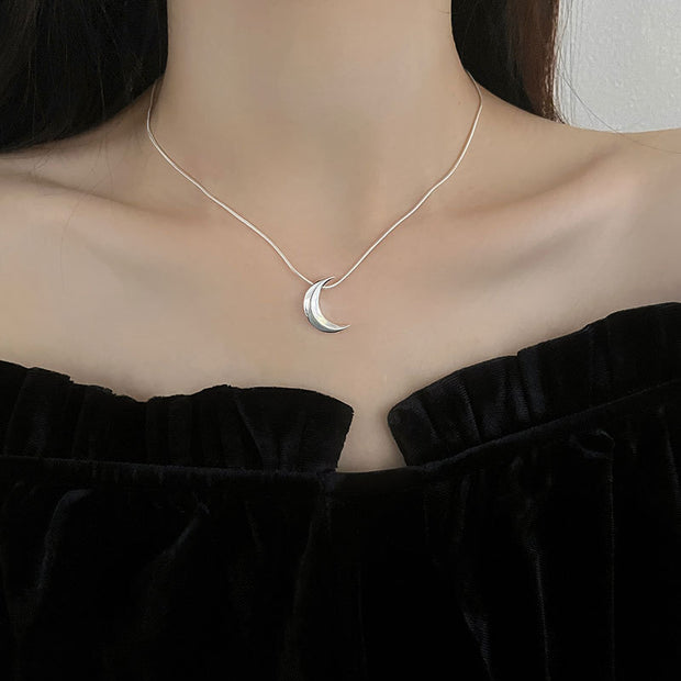 Sterling Silver Curved Moon Necklace