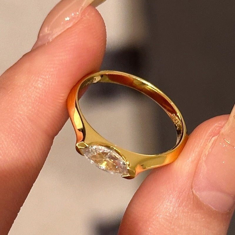 Horse Eye Zirconia S925 Sterling Silver Plated 18k Ring