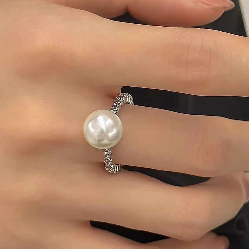 Sterling Silver Simple Zirconia Pearl Ring
