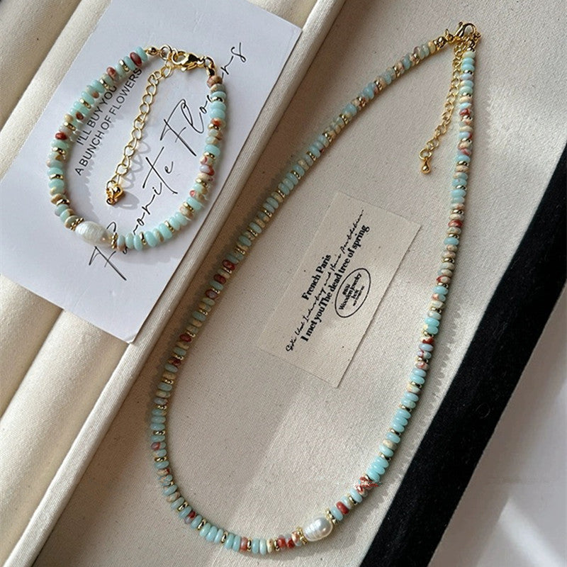 Natural Stone Colorful Beaded Pearl Necklace