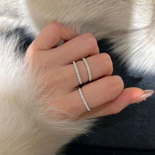 Minimalist Sterling Silver Row Ring Crushed Diamond Ring