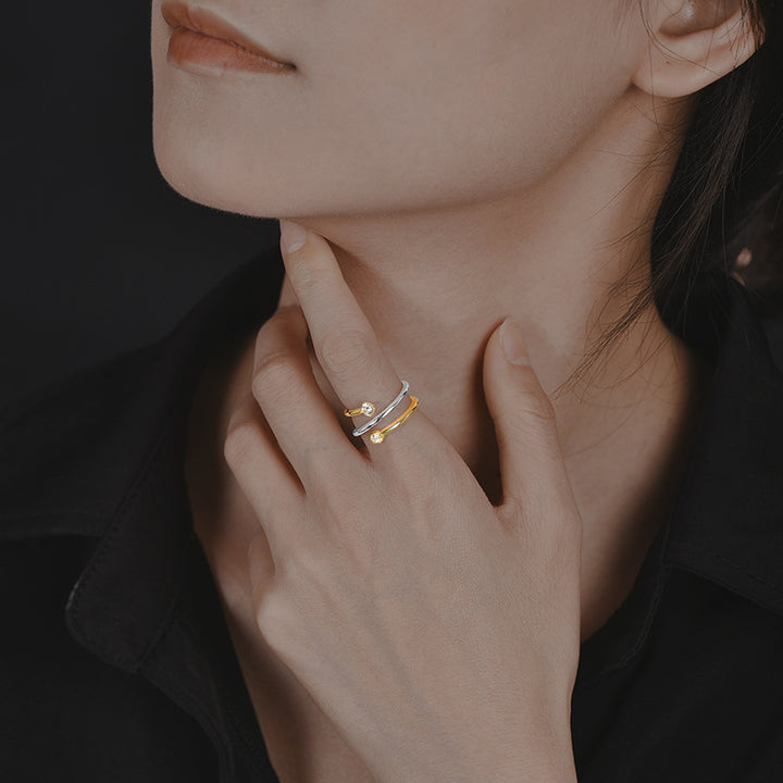 Sterling Silver Multi-Layered Split Color Adjustable Ring