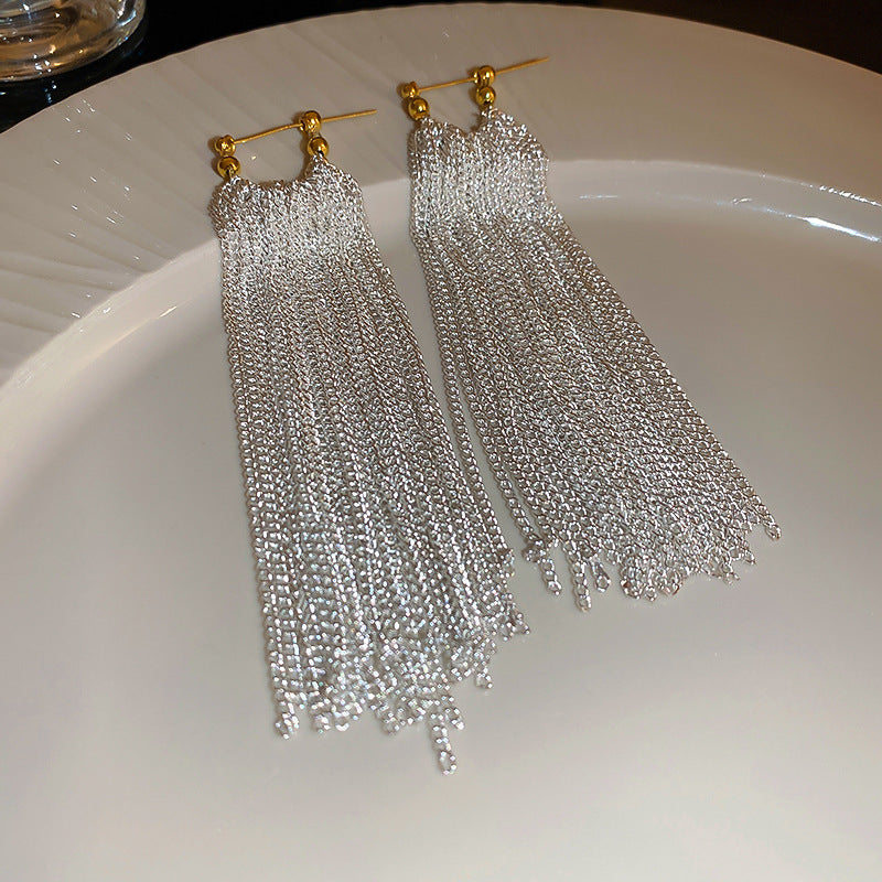 Sparkling Galaxy Waterfall Long Tassel Earrings
