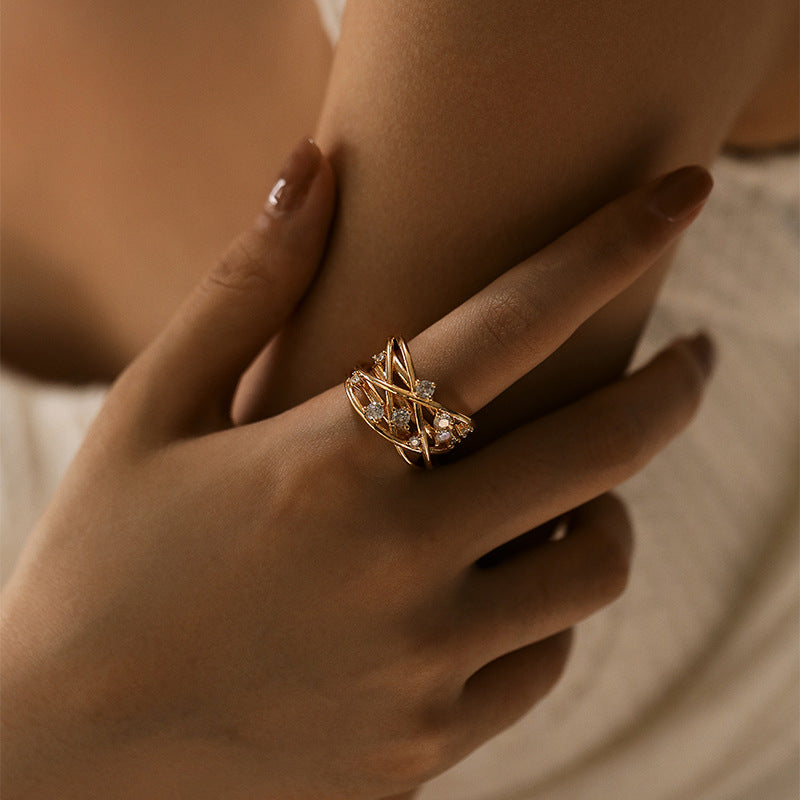 Crystal Cross Wrap Adjustable Ring