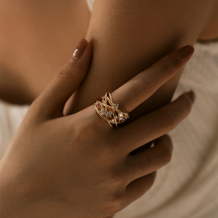 Crystal Cross Wrap Adjustable Ring