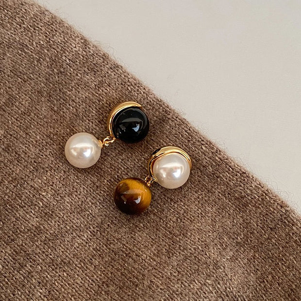 Murad Asymmetrical Tiger's Eye Pearl Earrings