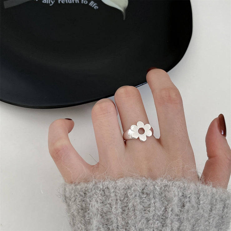 Small Flower Sterling Silver Adjustable Ring