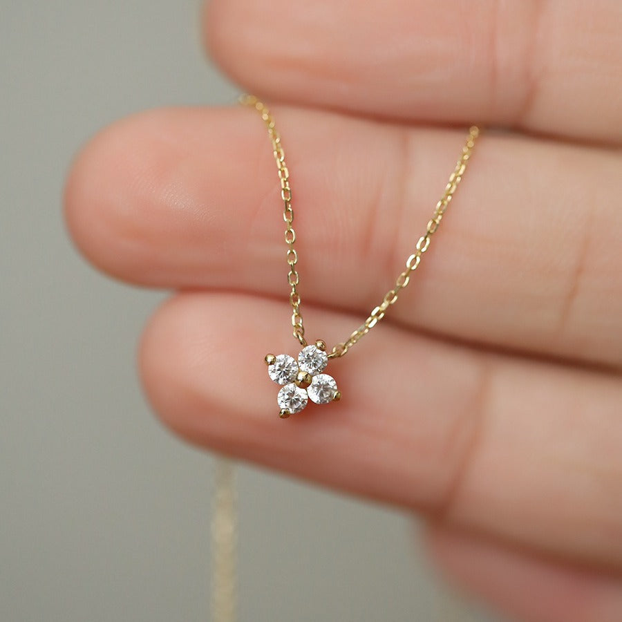 Four-Petal Zircon Necklace — Dainty Floral Pendant | Gold / Silver | S925 Sterling Silver