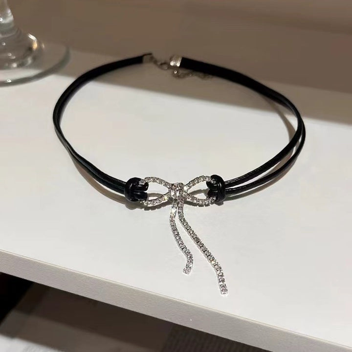 Bow & Crystal Pendant Necklace