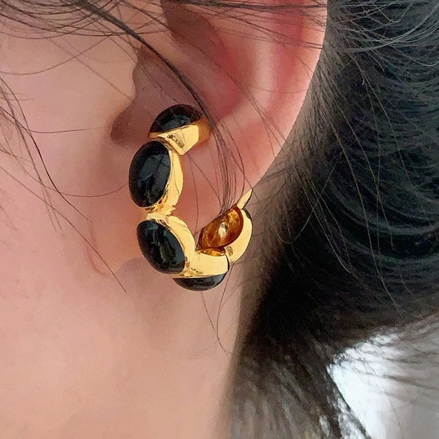 Gold Trimmed Onyx Ear Cuff/Rings