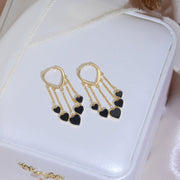 Black Heart Tassel Earrings