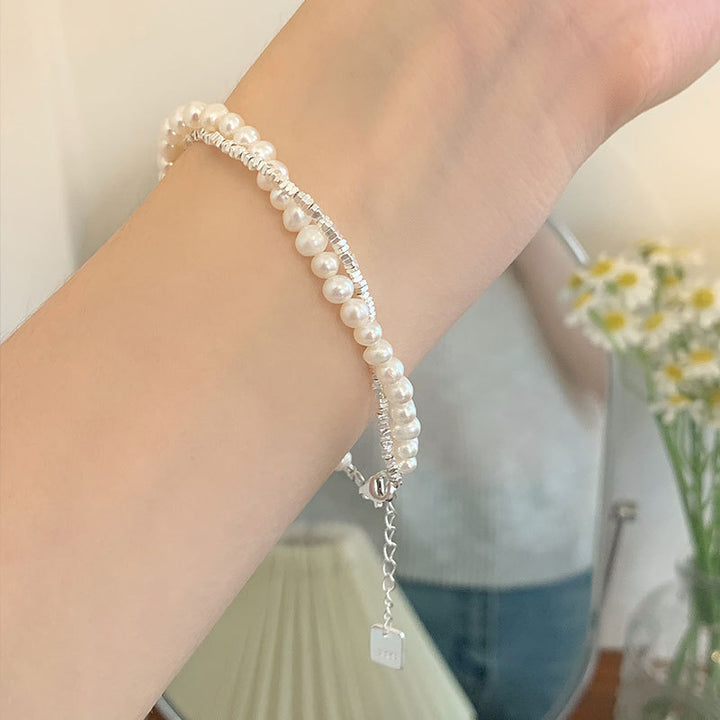 Sterling Silver Geometric Pearl Bracelet