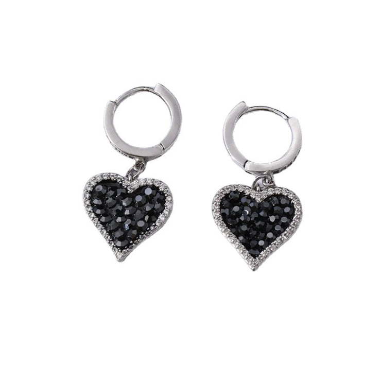 Black Heart Earrings with Sparkling Diamonds