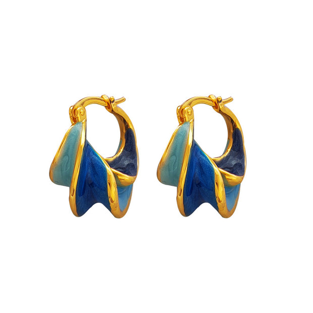 Blue Drip Oil Spiral Earrings