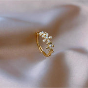 Simple Flower Pearl Zirconia Adjustable Ring