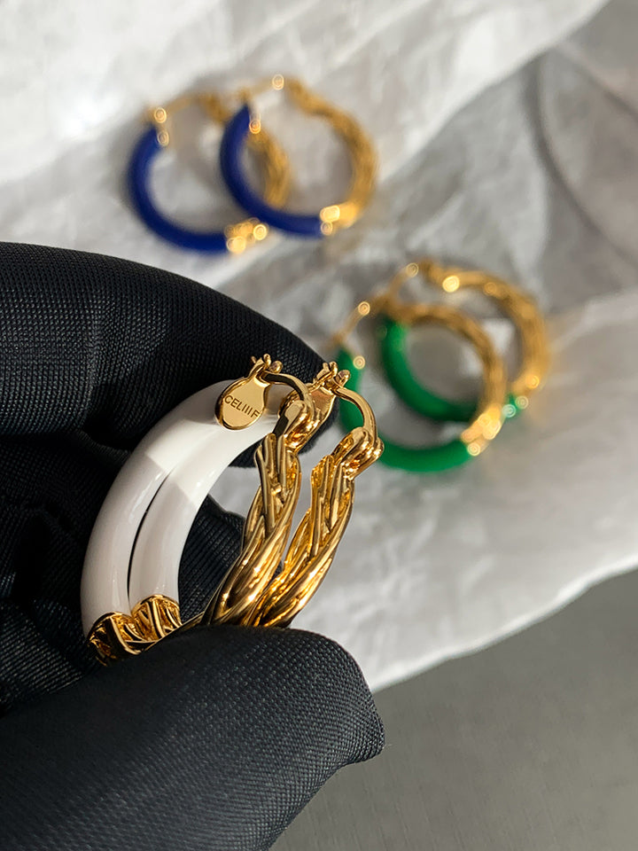 Enamel Metal Hoop Earrings