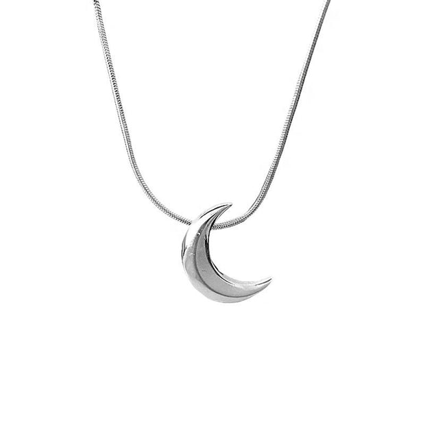 Sterling Silver Curved Moon Necklace