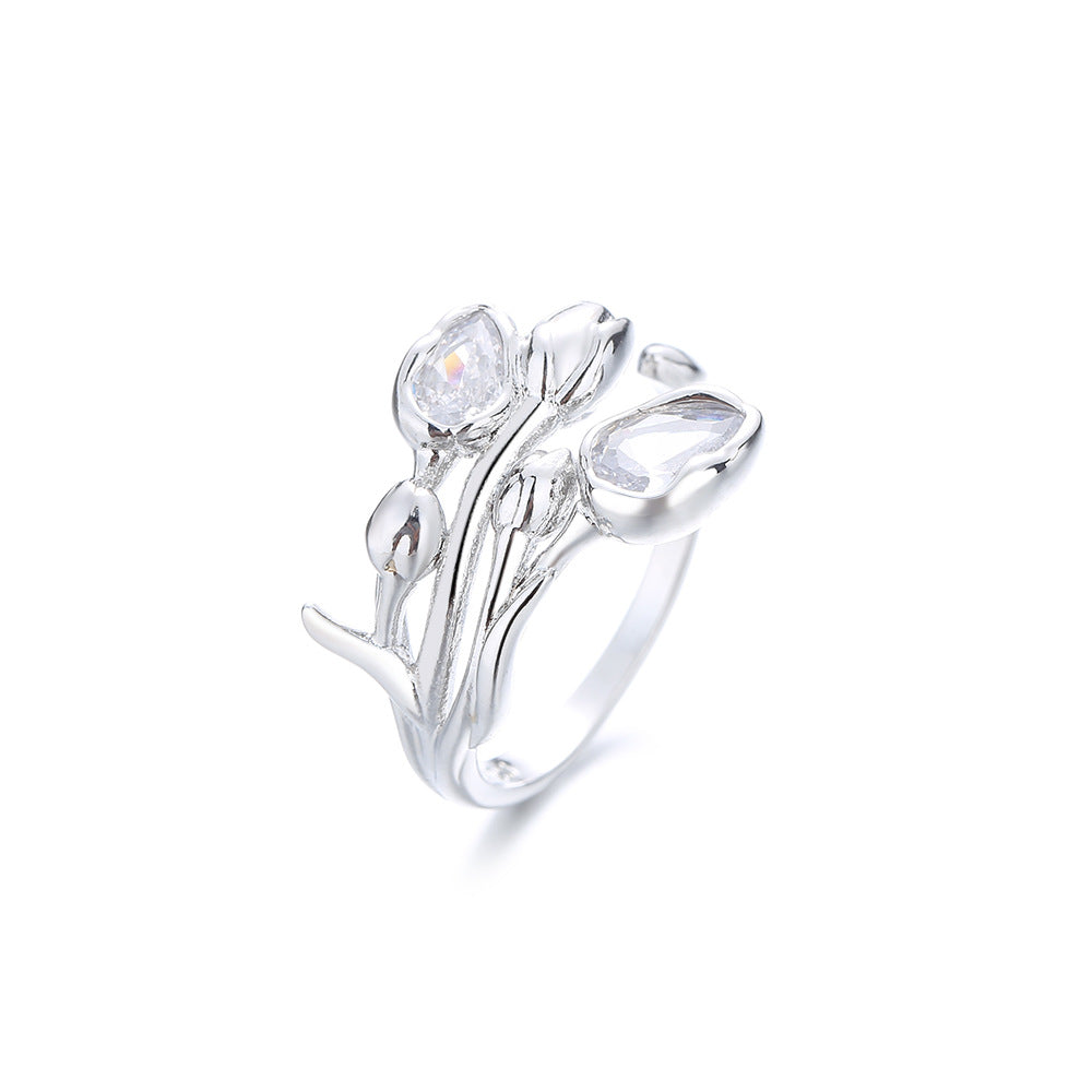 Sterling Silver Tulip Zirconia Ring