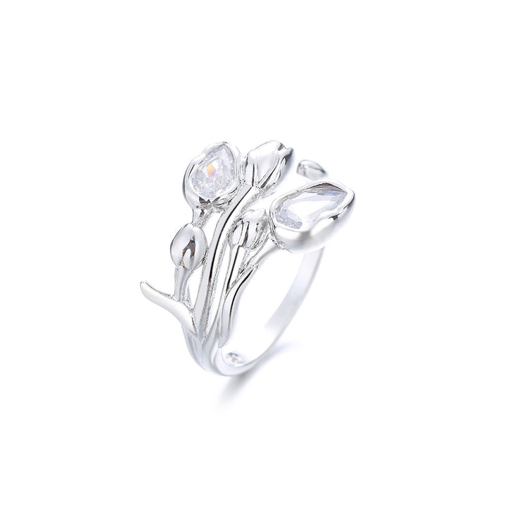 Sterling Silver Tulip Zirconia Ring