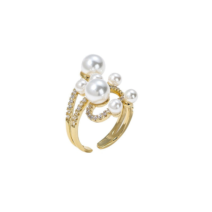 Twisted full diamond pearl ring