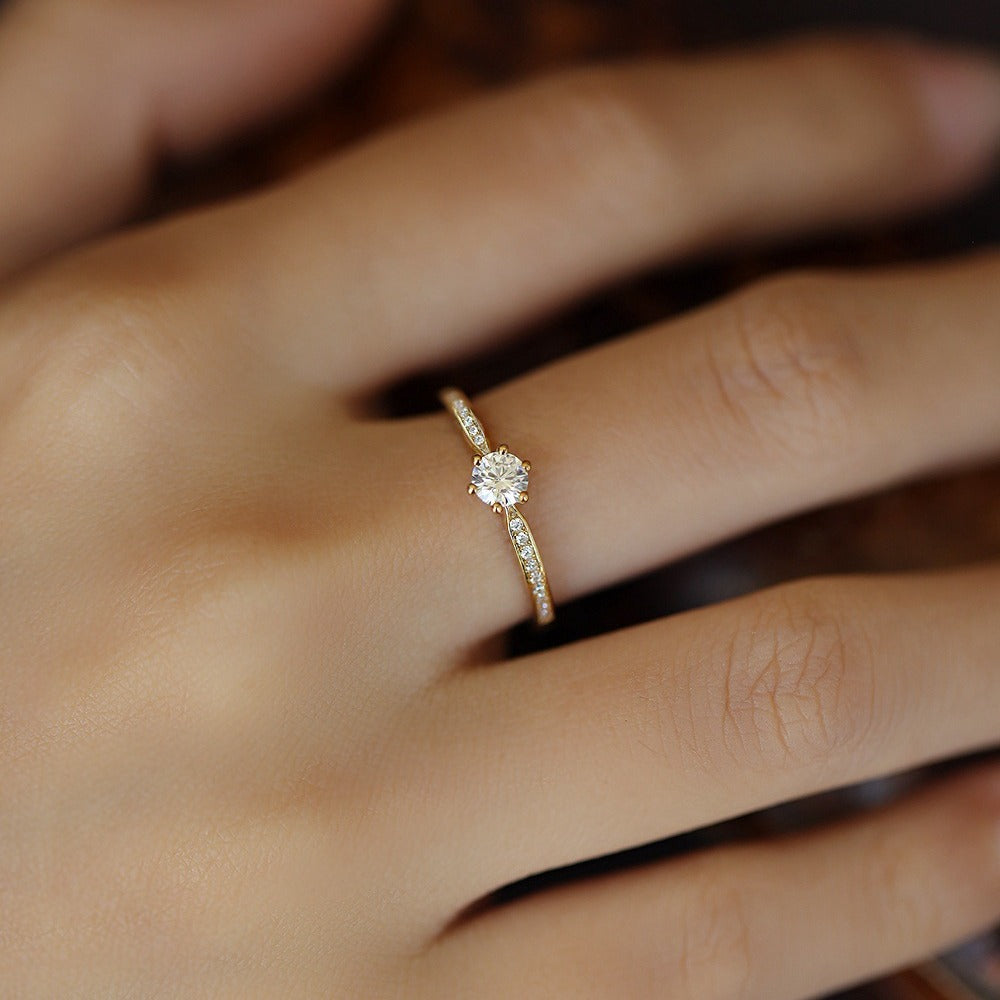 Minimal Solitaire Stacking Ring — Pavé Band | Gold / Silver | S925 Sterling Silver